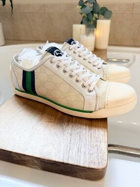 Gucci GG Canvas Sneakers | Green Web Stripe | Vintage Tennis Low Top